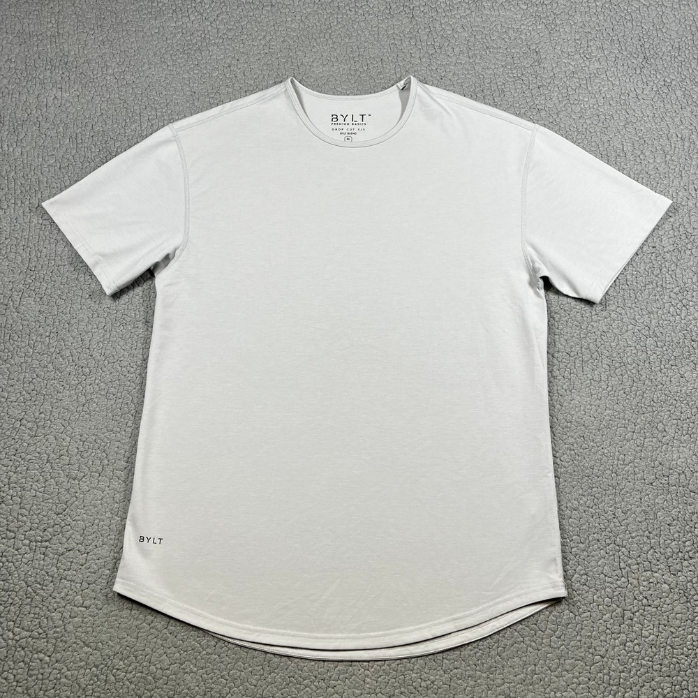 BYLT Drop Cut T-Shirt Mens XL Short Sleeve Curved Hem Gray Athleisure